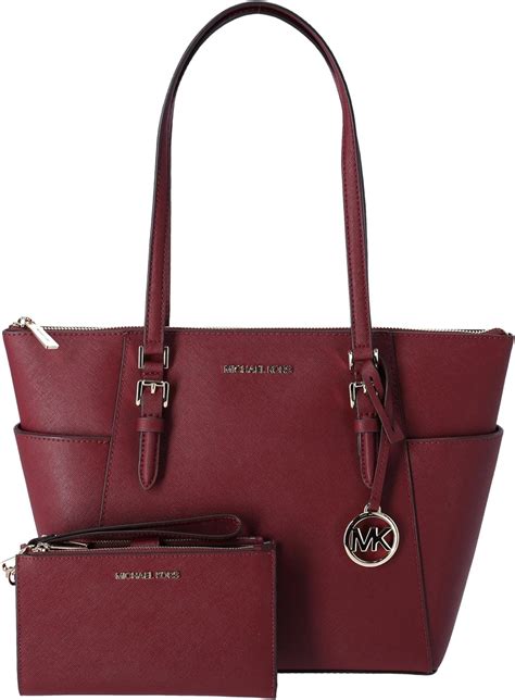 michael kors leather cherry|Michael Kors Charlotte Top Zip Leather Tote Dark Cherry Leather .